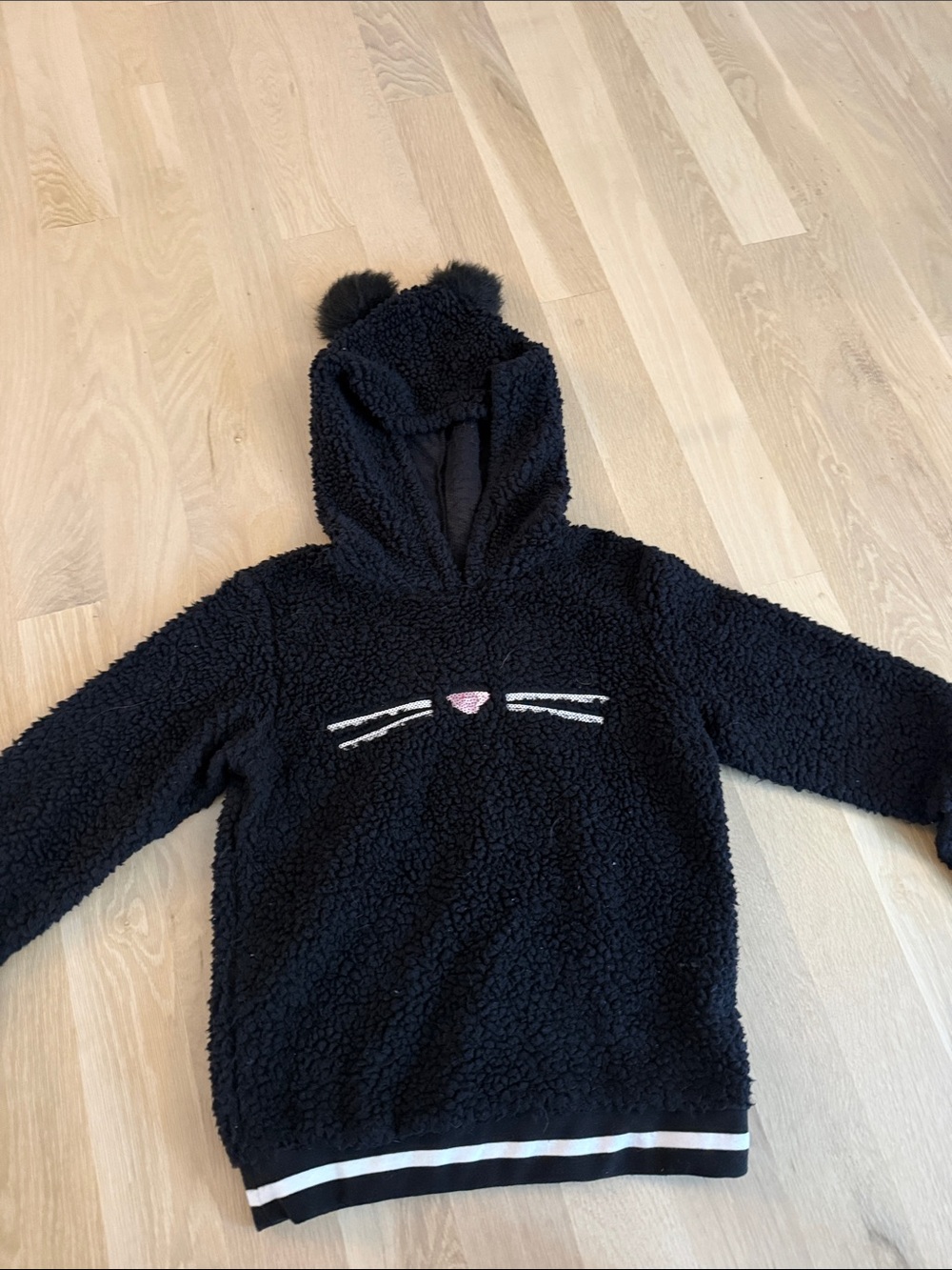 Arizona Jean Company Black Sherpa Hoodie with Cat Face and Pom Ears